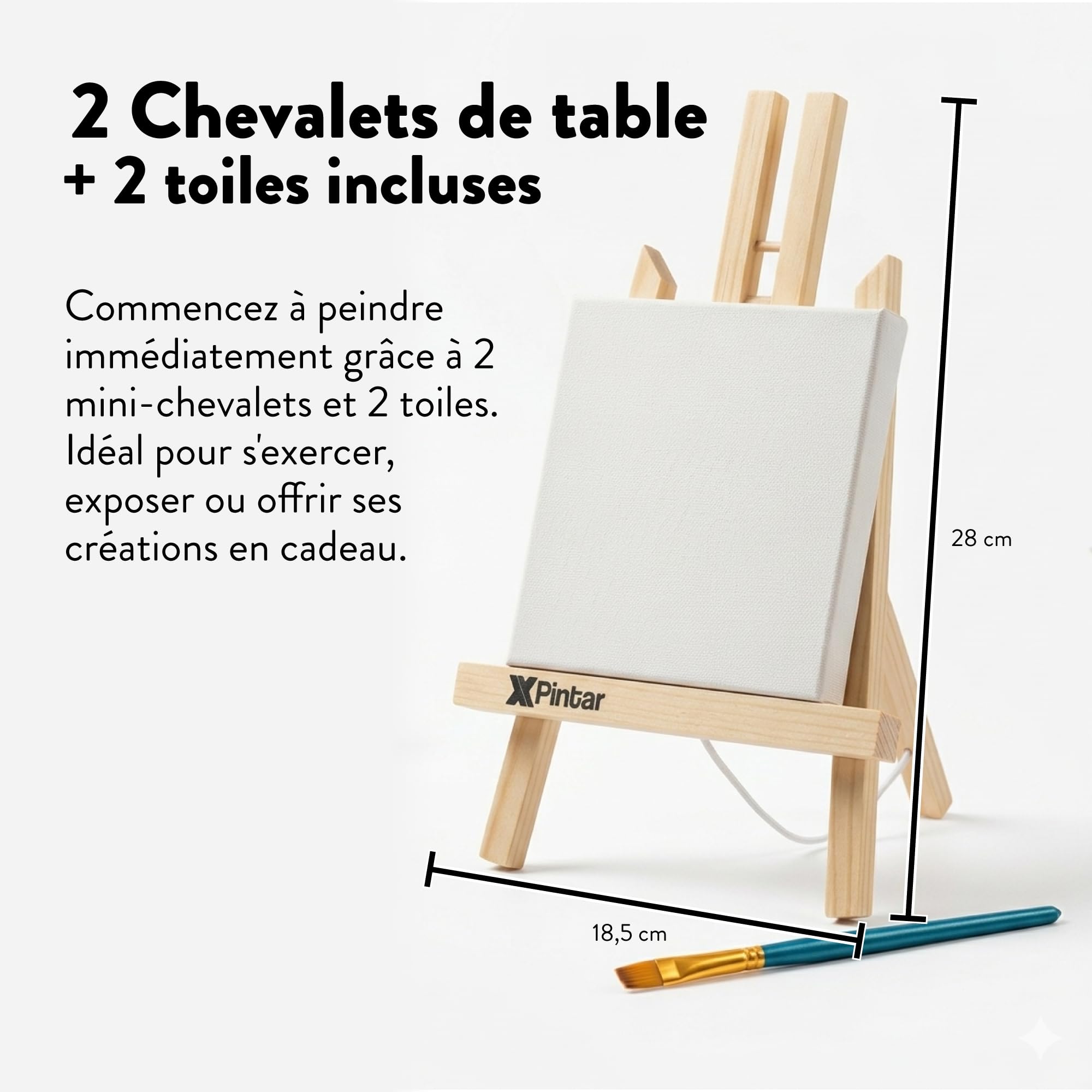 Kit de peinture acrylique avec 2 chevalets, 2 toiles 24 couleurs de 35 ml, 12 pinceaux, 2 spatules et 2 palettes pour couples adultes, cadeau créatif artisanat, décoration et loisirs à la maison et