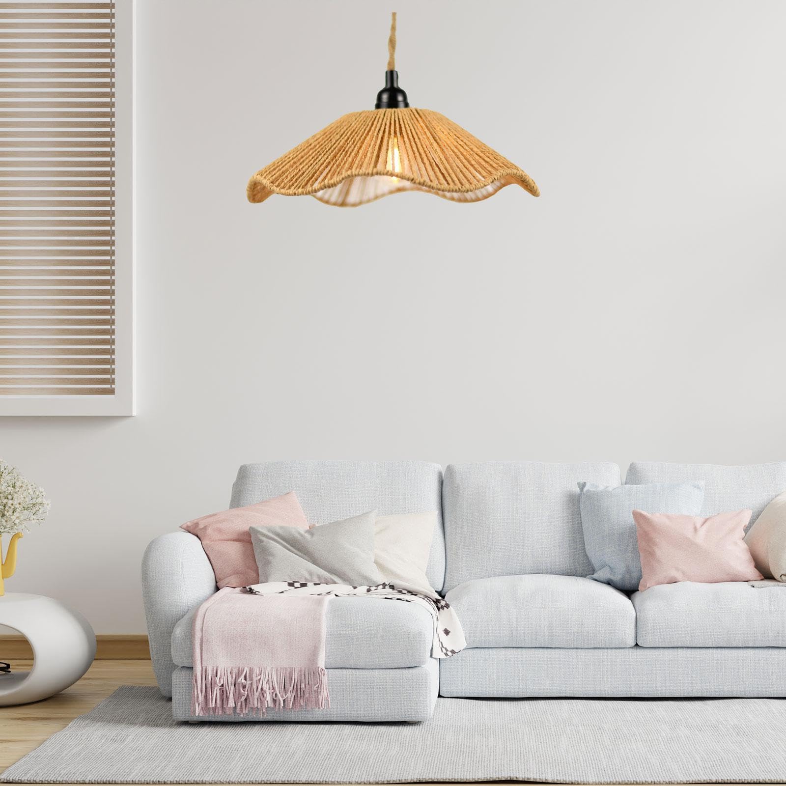 KESOTO Paralume in Corda Intrecciata, Copertura per Lanterna a Soffitto, Paralume per Lampada a Sospensione per Copertura della Lampada a Sospensione, Giallo