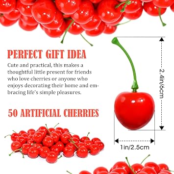 50Pcs Artificial Cherries, Red