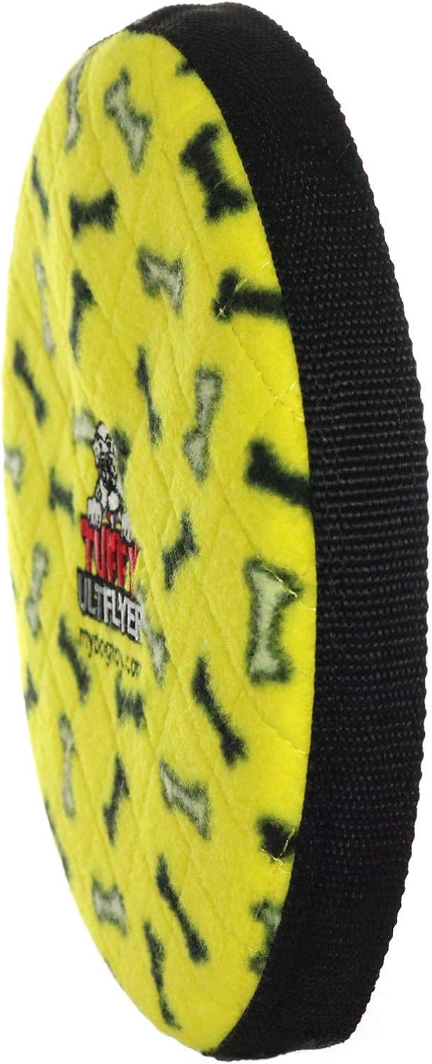 TUFFY -World's Tuffest Soft Dog Toy-Ultimate Flyer- Squeakers-Multiple Layers. Made Durable, Strong & Tough. Interactive Play (Tug, Toss & Fetch). Machine Washable and It Floats. (Yellow Bone 2 Pack)