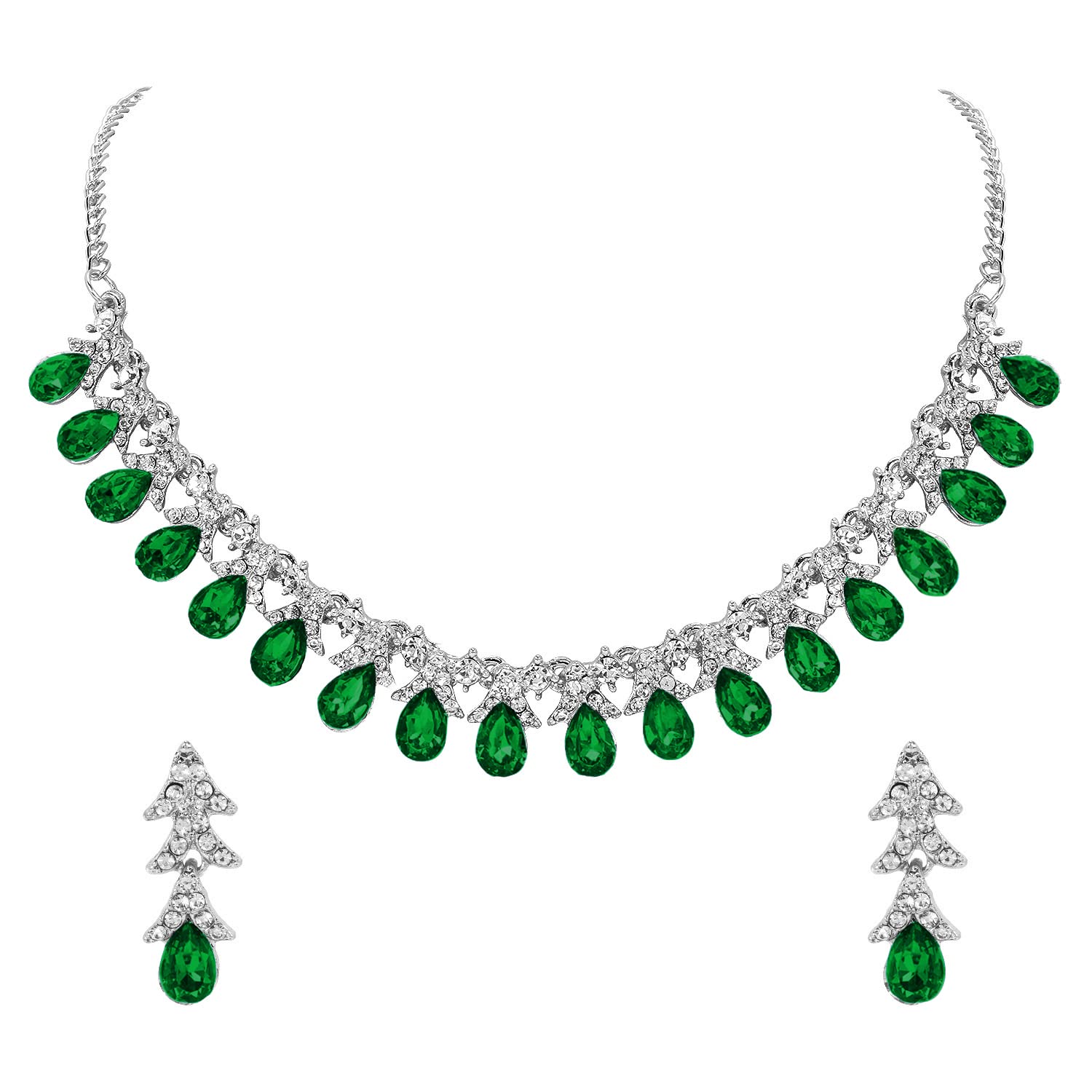 maayeri jewels green rhodium plated minimal necklace with earrings (B0B15BWHX4) Amazon Price History, Amazon Price Tracker