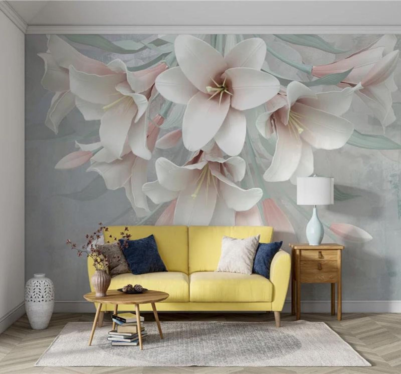 Tzxztt 400Cm×280Cm(B×H) Minimalist Fresh Beautiful Nostalgic Lily Modern 3D Wallpaper Premium Textured Silk Neutral Tones Material Ideal For Living Room Bedroom-400Cm×280Cm