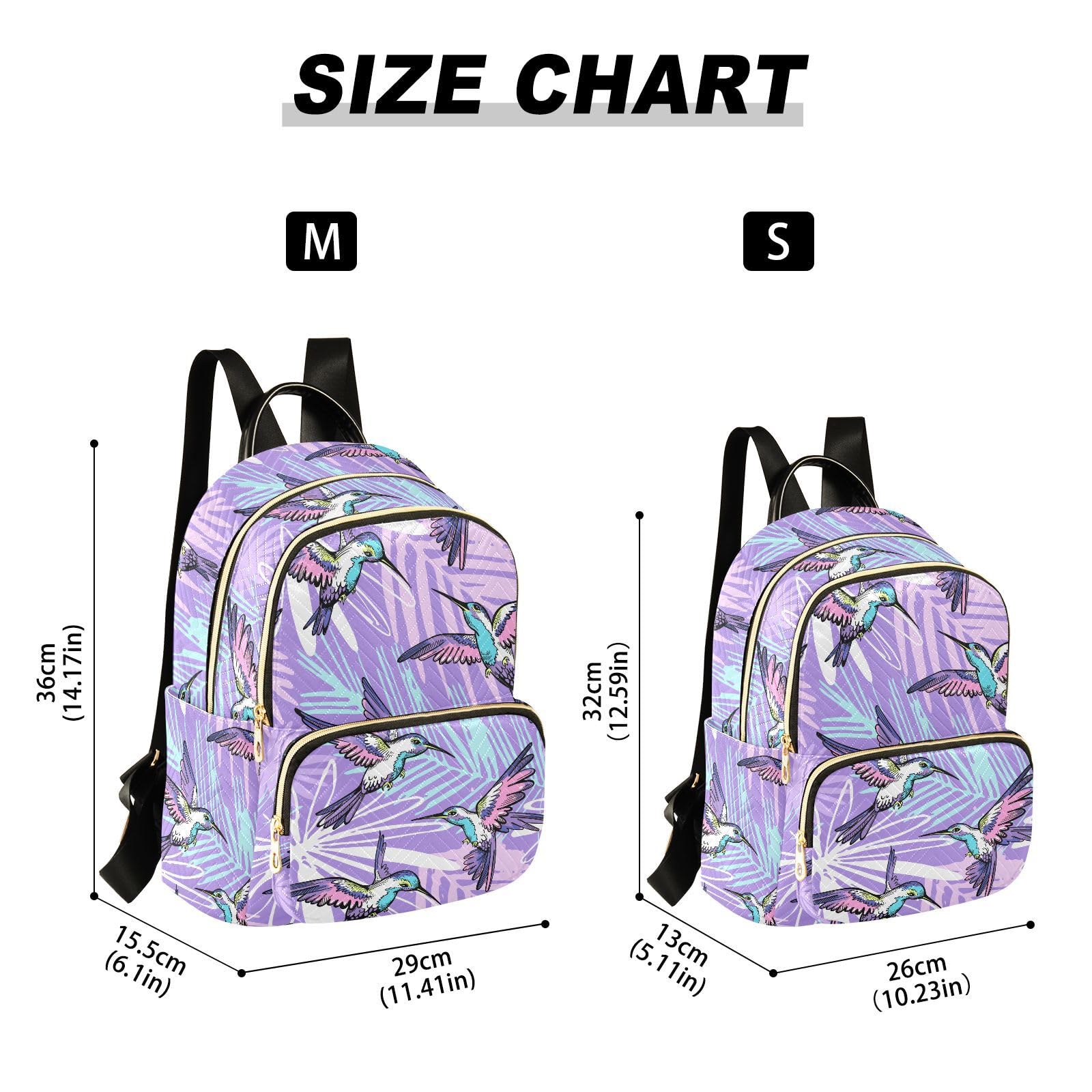 ALAZA Mini Backpack for Women, Hummingbirds Purple Jungle Travel Backpack Purse for Ladies, Small Bookbag Daypack Shoulder Bag M
