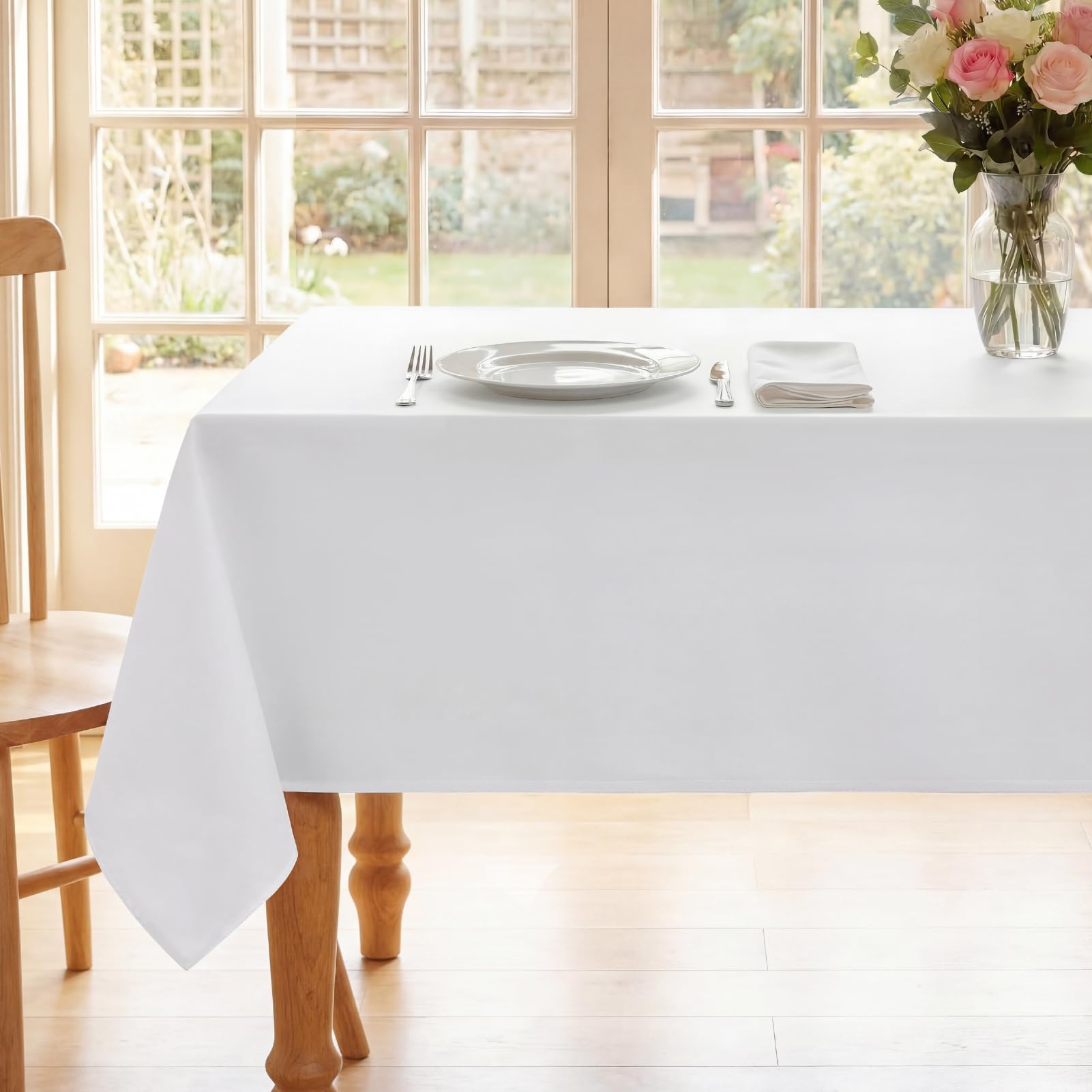 Romanstile Tischdecke weiß 300x150 groß Outdoor abwaschbar,wasserabweisend,schmutzabweisend Tischtuch XXL Tablecloth Tischwäsche für Geburtstag,Party,Draußen,Ostern,Hochzeiten,Fest,Frühling,Sommer