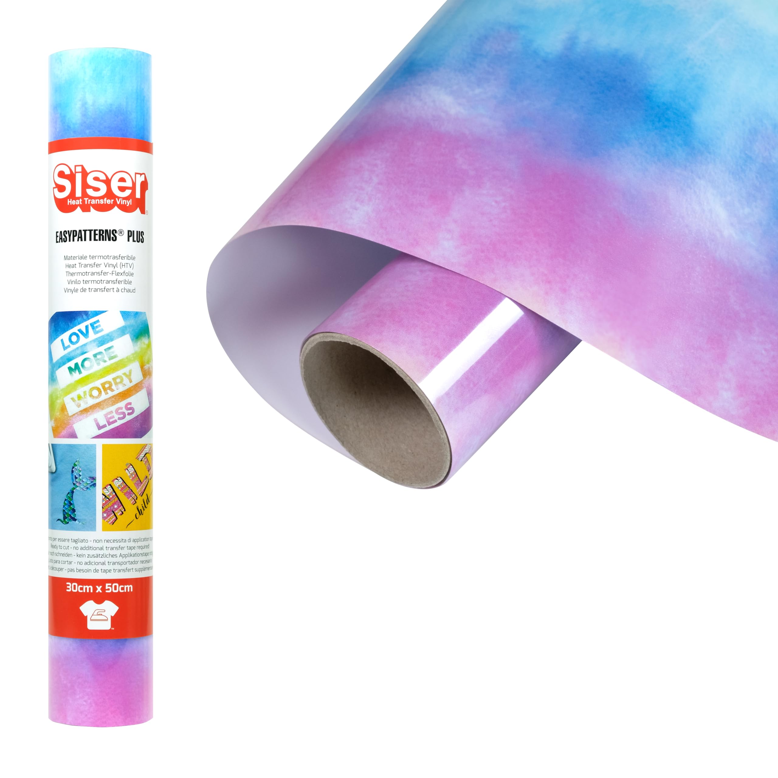 Siser® Easypatterns PLUS Watercolor Rainbow, 30cm x 0,5 mt, Vinile Termotrasferibile Termoadesivo per la Personalizzazione di Abiti, Accessori e Tessuti d'Arredo, Materiale per Hobby Creativi