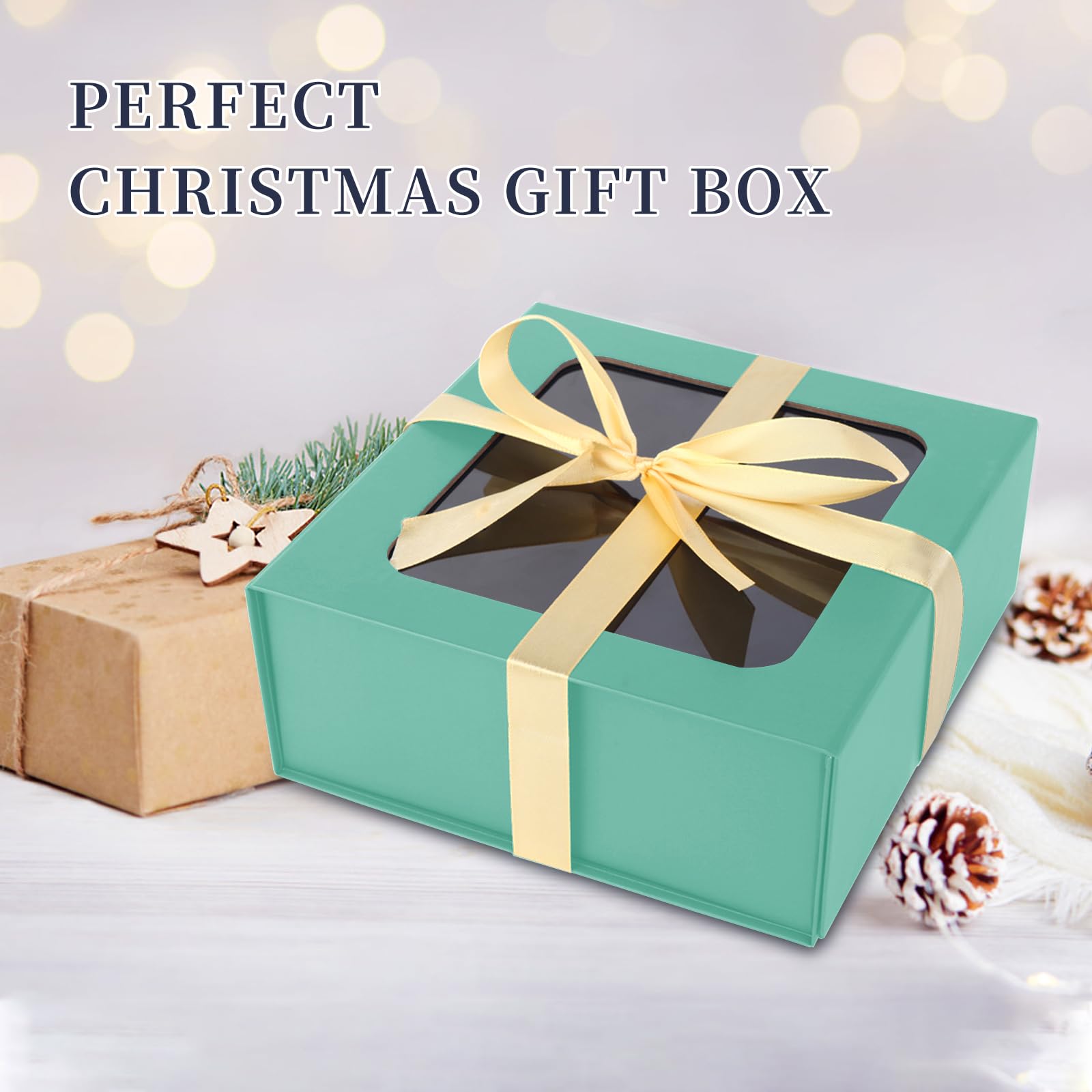 Hellgrüne Geschenkboxen mit Fenster, 19,1 x 19,1 x 7,9 cm, Brautjungfernboxen zum Verschenken, Geburtstagsgeschenkboxen mit Magnetverschluss, Deckel für Geschenke, niedliche Boxen, luxuriös für