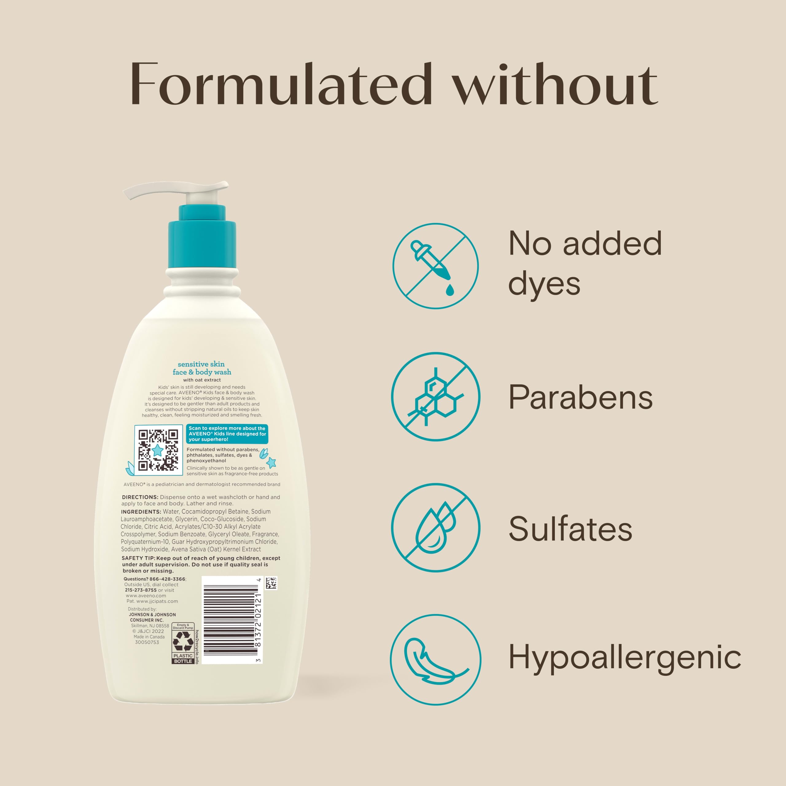 Aveeno Kids Face & Body Wash, Sensitive Skin, 18 fl. oz — Amazon image 9