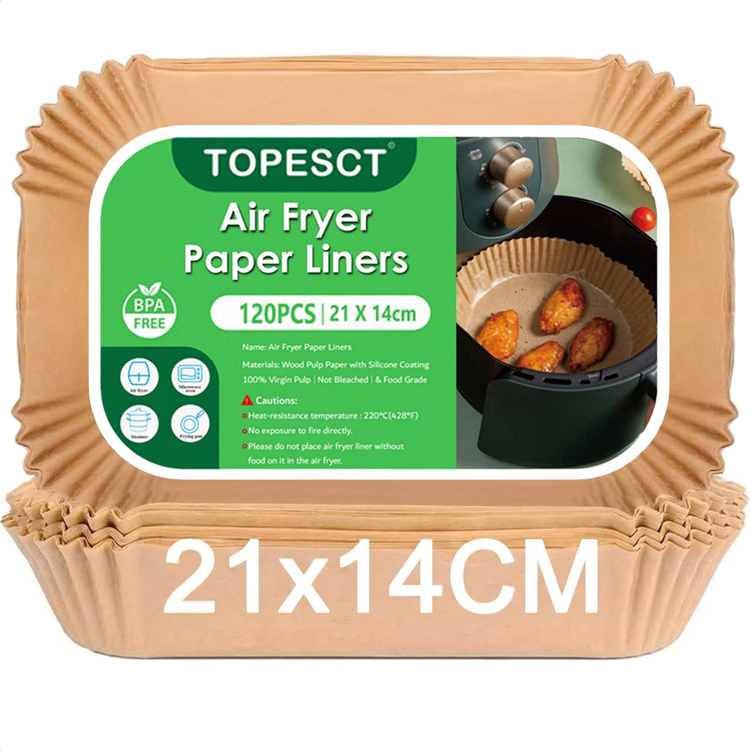120 Pack Disposable Non-Stick Air Fryer Liners | Greaseproof Parchment Paper Sheets for Dual Basket Fryers | Compatible with Dual Zone Models (AF300UK/AF400UK/SL400UK/AF500UK)