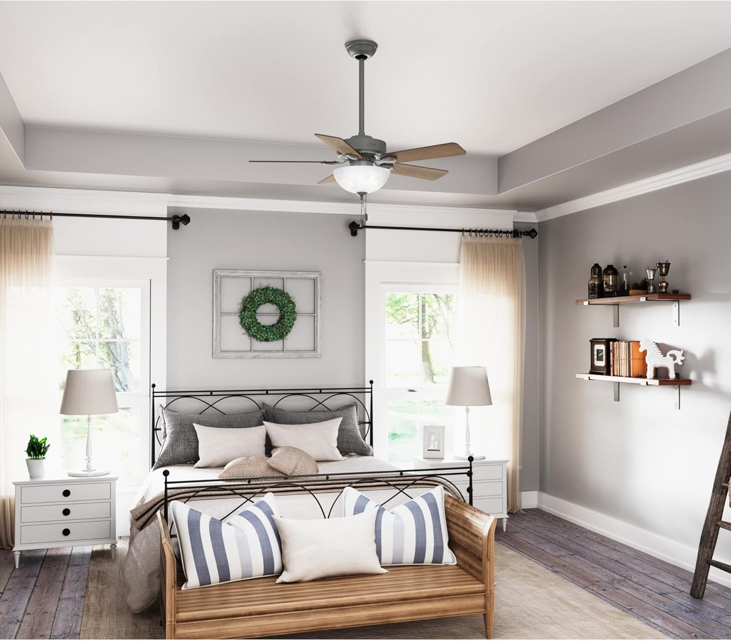 Hunter Fan Company, 44 inch ceiling fan with light, Swanson Matte Silver LED Fan, Pull Chain