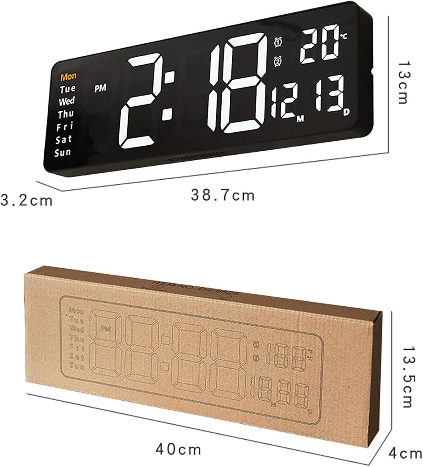LED Digital Wall Clock with Jumbo Big Number Display, Date/Temperature/Week/Alarm Clock/Timer, Fitness Timer for Gym Home Kitchen Office Restaurant (Color : Orange)