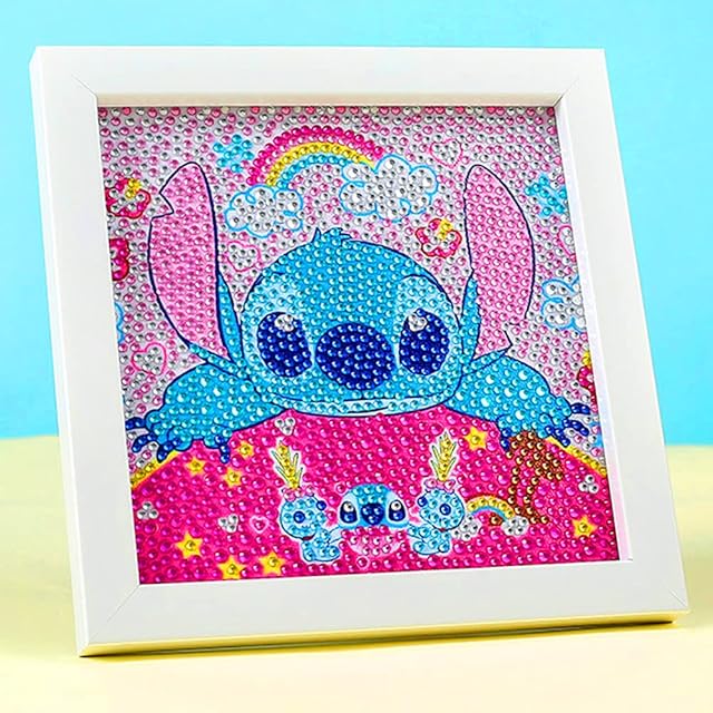 Stitch Diamond Painting Kits with Frame Pokemens Stitch DIY Art Painting Kits 5D Diamond Painting Kits Stitch Gift for Kids Women Friends Boys Girls