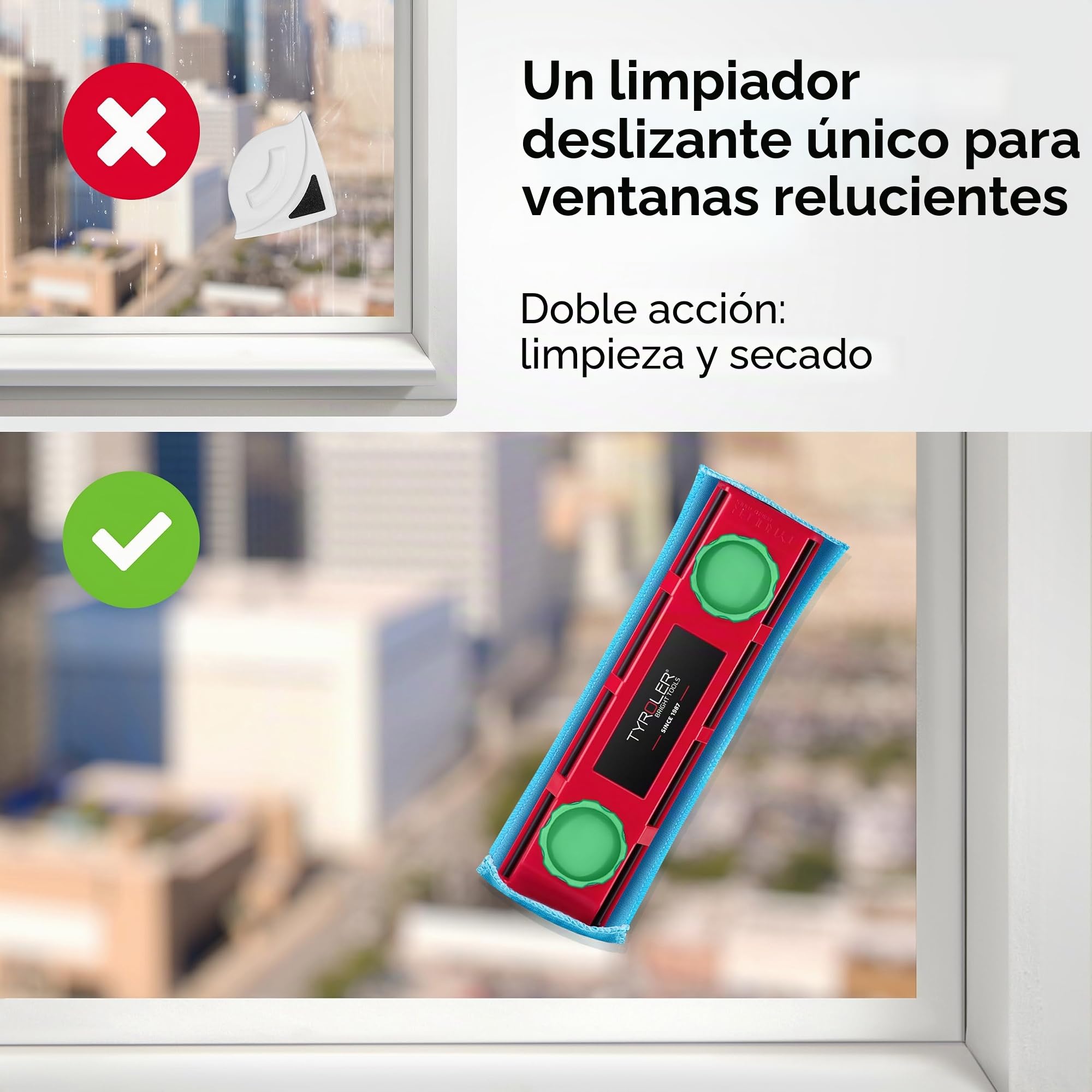 Tyroler Glider D-4 - Herramienta magnética para limpiar ventanas de doble acristalamiento, equipo de limpieza de ventanas magnético para ventanas de 2 a 40 mm de grosor, imán de limpiador de ventanas