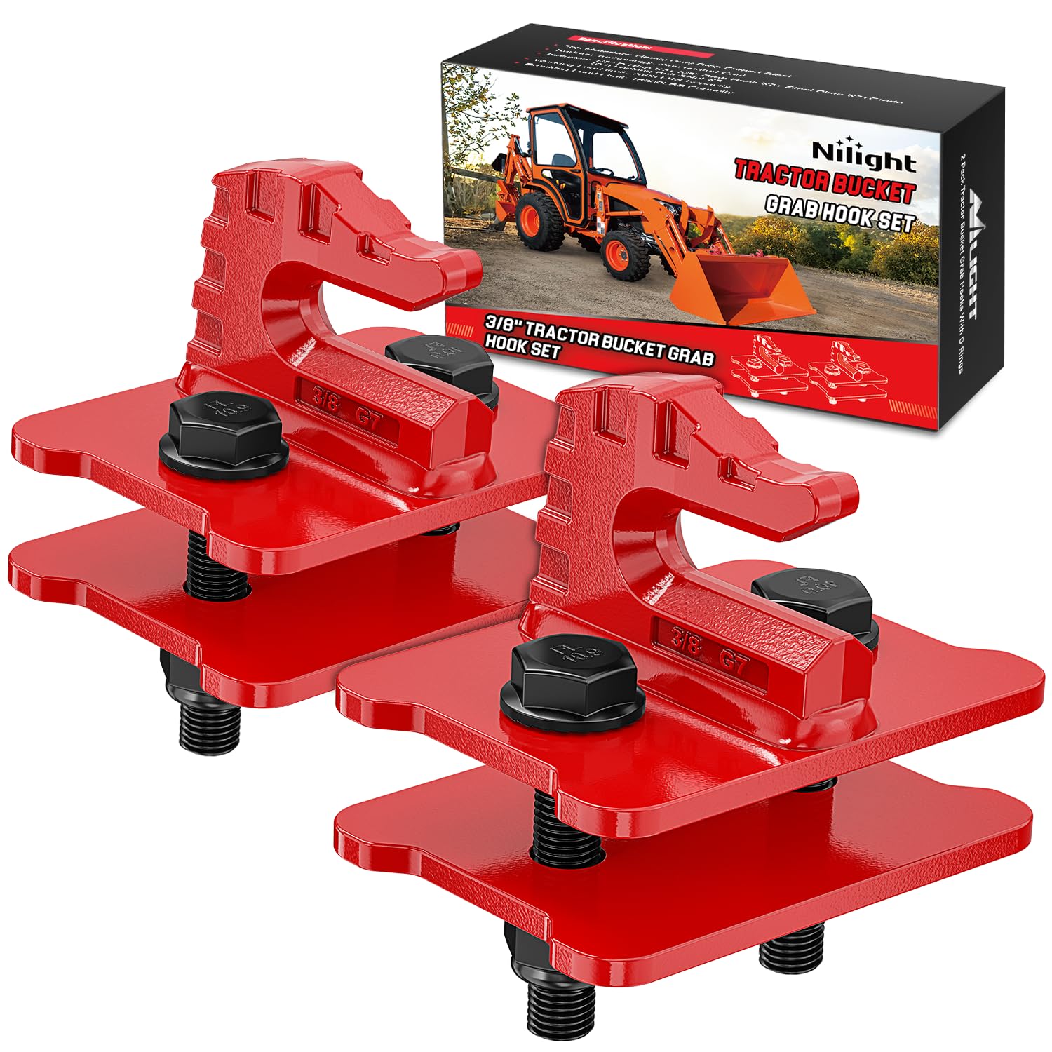 Nilight Lot de 2 crochets d'appui pour seau de tracteur - 1,9 cm - En acier forgé - Avec revêtement zinc - Charge maximale : 6 803,9 kg - Rouge