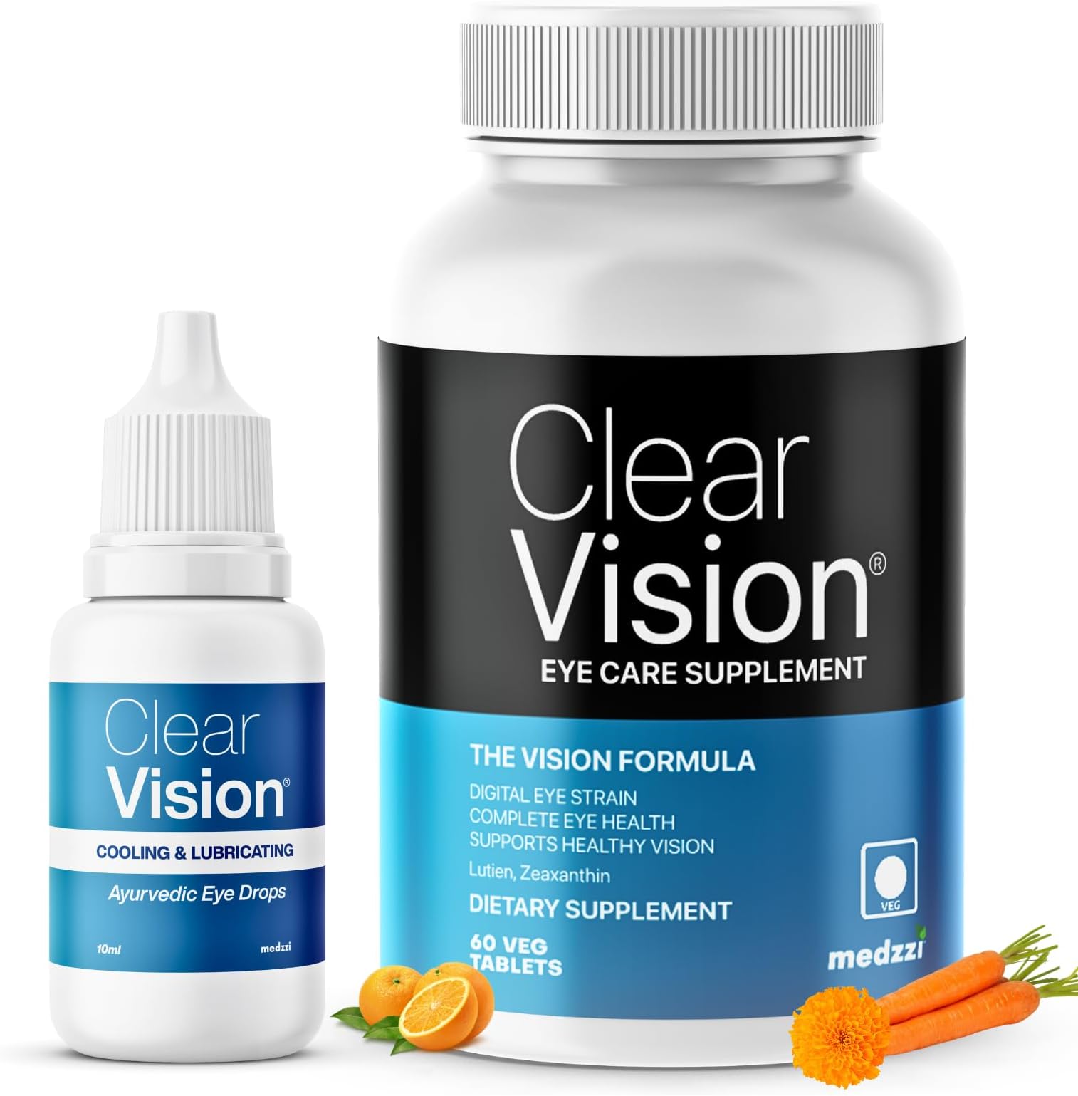 Sponsored Ad - Clear Vision 60 Veg Tablet & Clear Vision Eye Drop 10ml |100% Ayurvedic Formula for Digital Eye Strain For Dryness | Eye Health+ with Lutein/Zeaxanthin