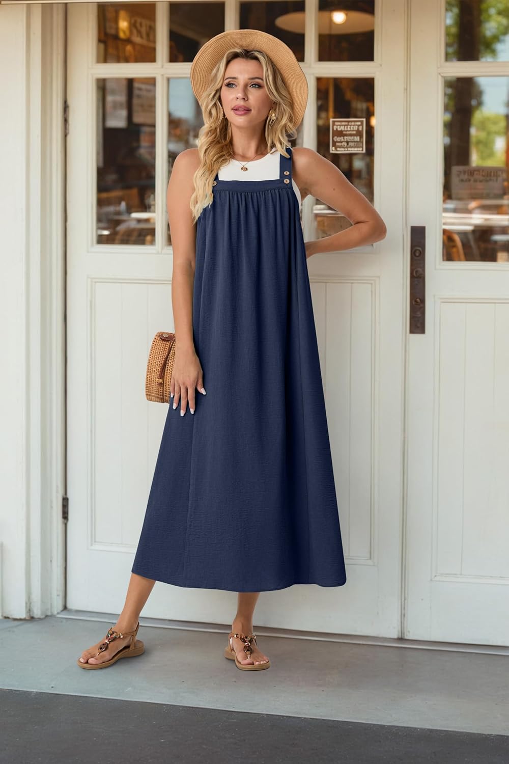 Lepunuo Summer Dresses for Women 2026 Casual Boho Overall Dress Adjustable Cover up with Pockets - Image 2