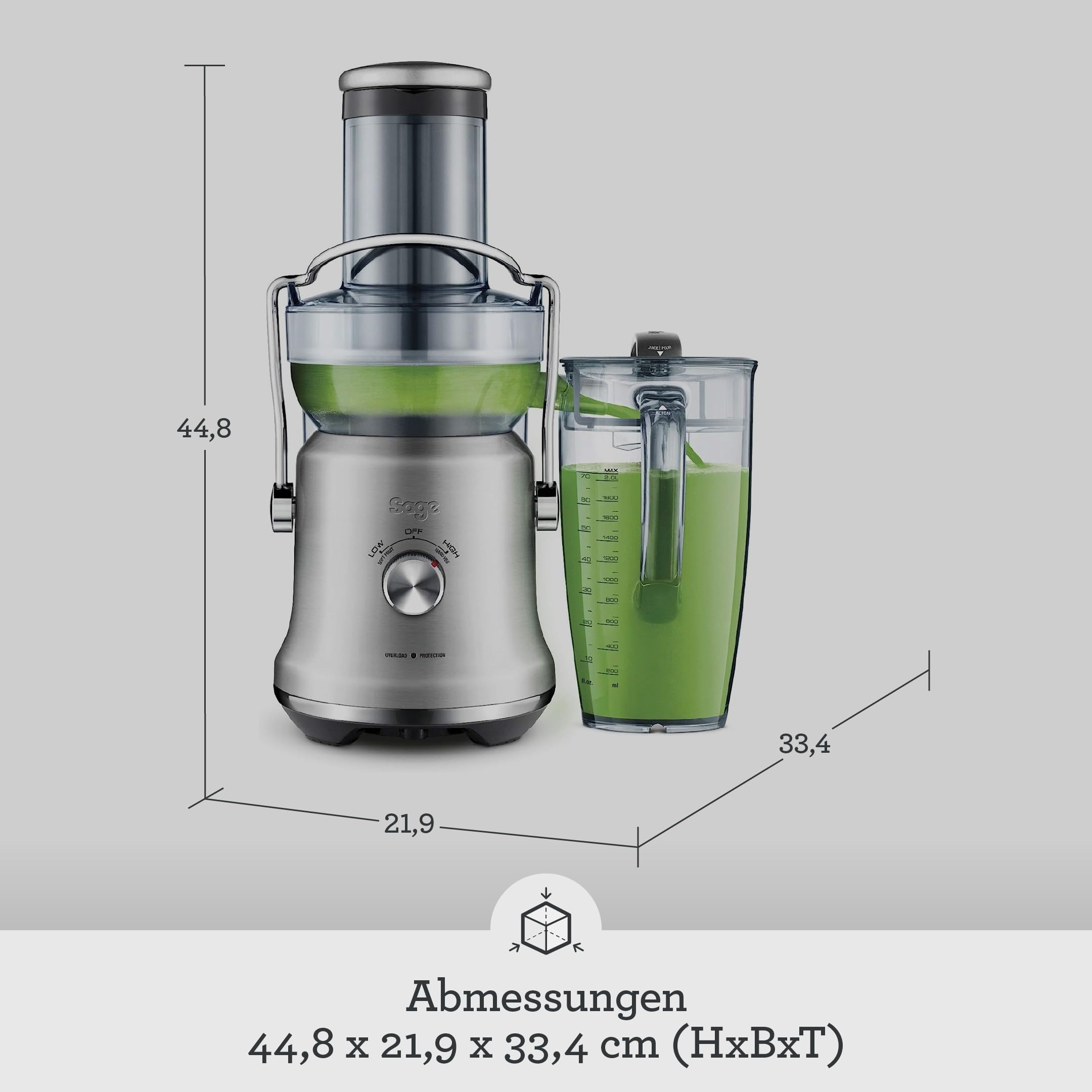 Sage - The Nutri Juicer Cold Plus - Entsafter Gemüse und Obst - 2 Liter Krug, 2 Geschwindigkeitseinstellungen, 88-mm-Einfüllschacht - Obstpresse, Schnell, direkt ins Glas - Gebürsteter Edelstahl