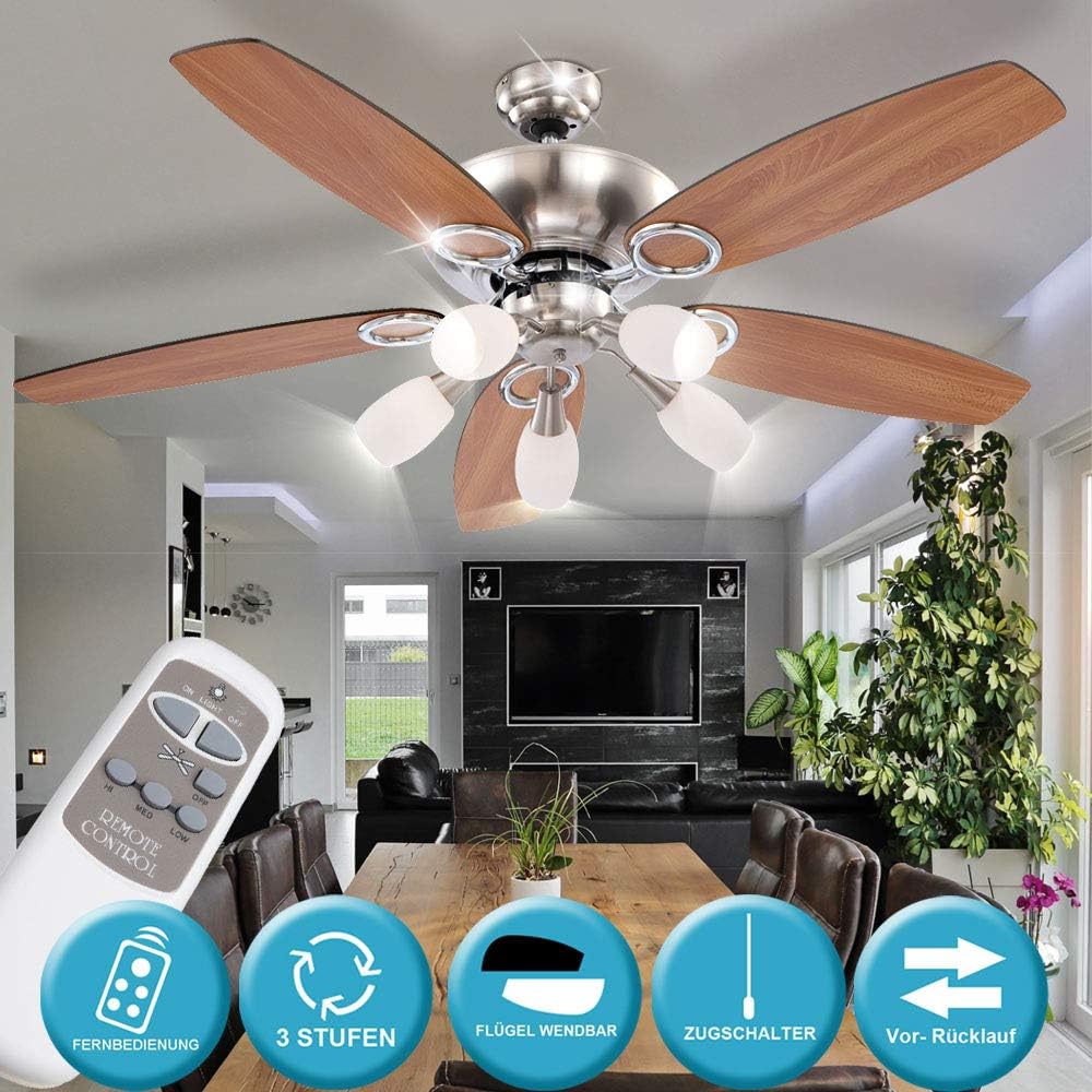 etc shop deckenventilator mit beleuchtung und fernbedienung 3 stufen zugschalter dimmfunktion d 130 cm amazon de kuche haushalt wohnen