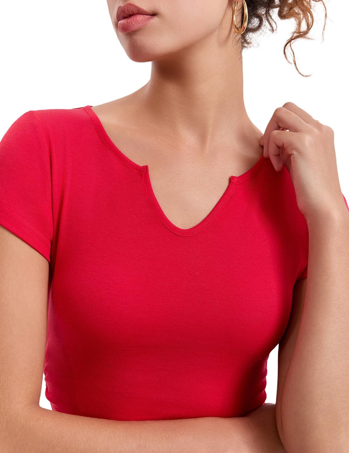 Inadays Womens Short Sleeve Shirts Going Out Crop Tops Slim Fit Tight Basics Tees U Notch Fashion Clothing Outfits - Image 3