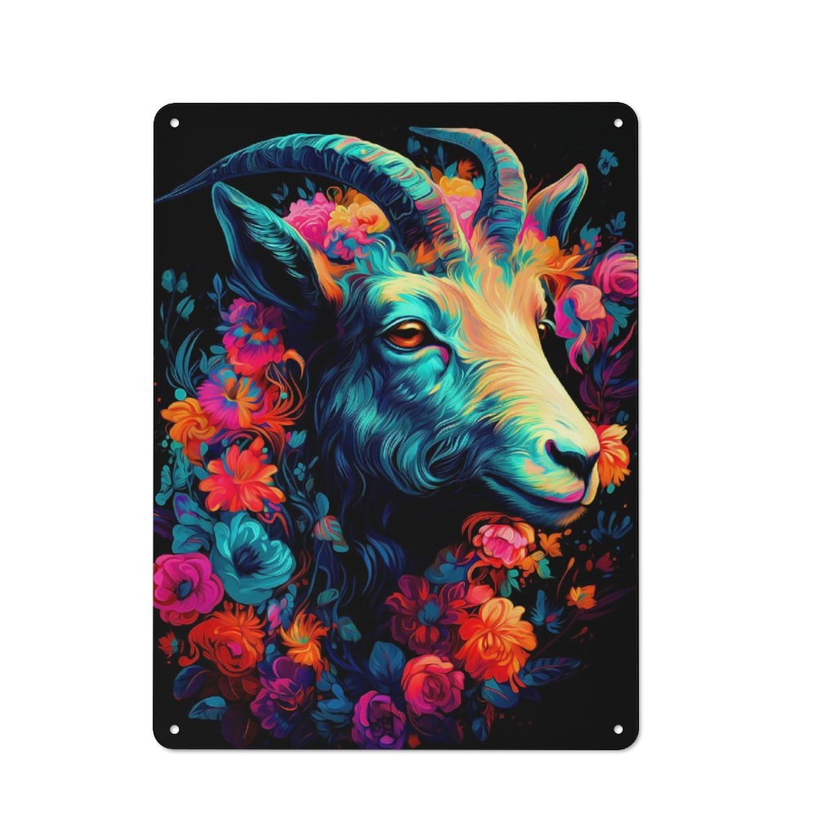 Junmoney Goat Metal Wall Sign With Design 40X30cm, Garage Style Industrial Wall Art For Garage, Hobby Room, Office Or Man Cave