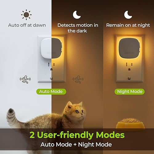 Vista 11 de AUVON - Luz nocturna LED retroiluminada con sensor de movimiento y sensor de atardecer a amanecer, luz nocturna blanca cálida regulable con brillo