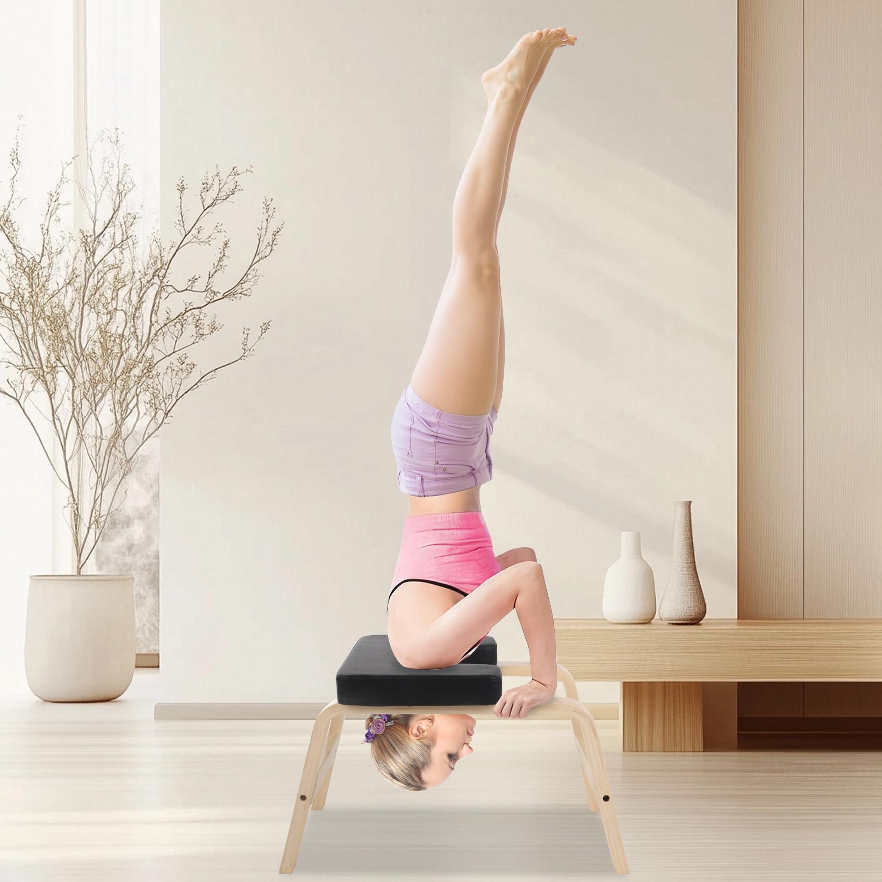 REDCAMP Yoga kopfstandhocker, Yoga Inversion Bank mit Holzrahmen und PU Pads, Entlasten Müdigkeit Balance Training, Loading 330Lbs