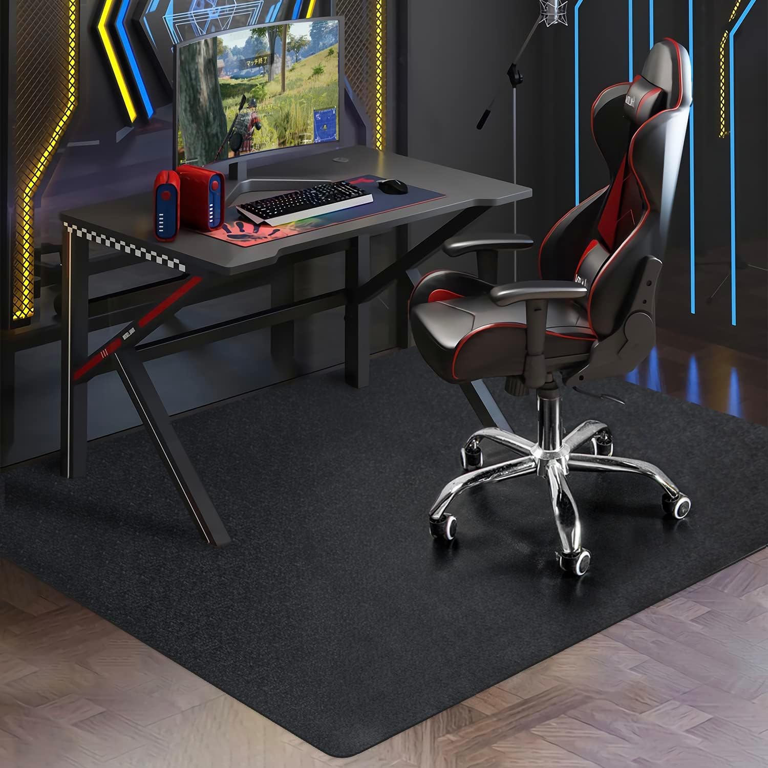 SALLOUS Chair Mat for Hard Floor, 71"x71" Large Chair Mat for Hardwood Floor, Vinyl Floor Protector Mat for Gaming Chairs, Rolling Under Desk Mat for Home Office, Black
