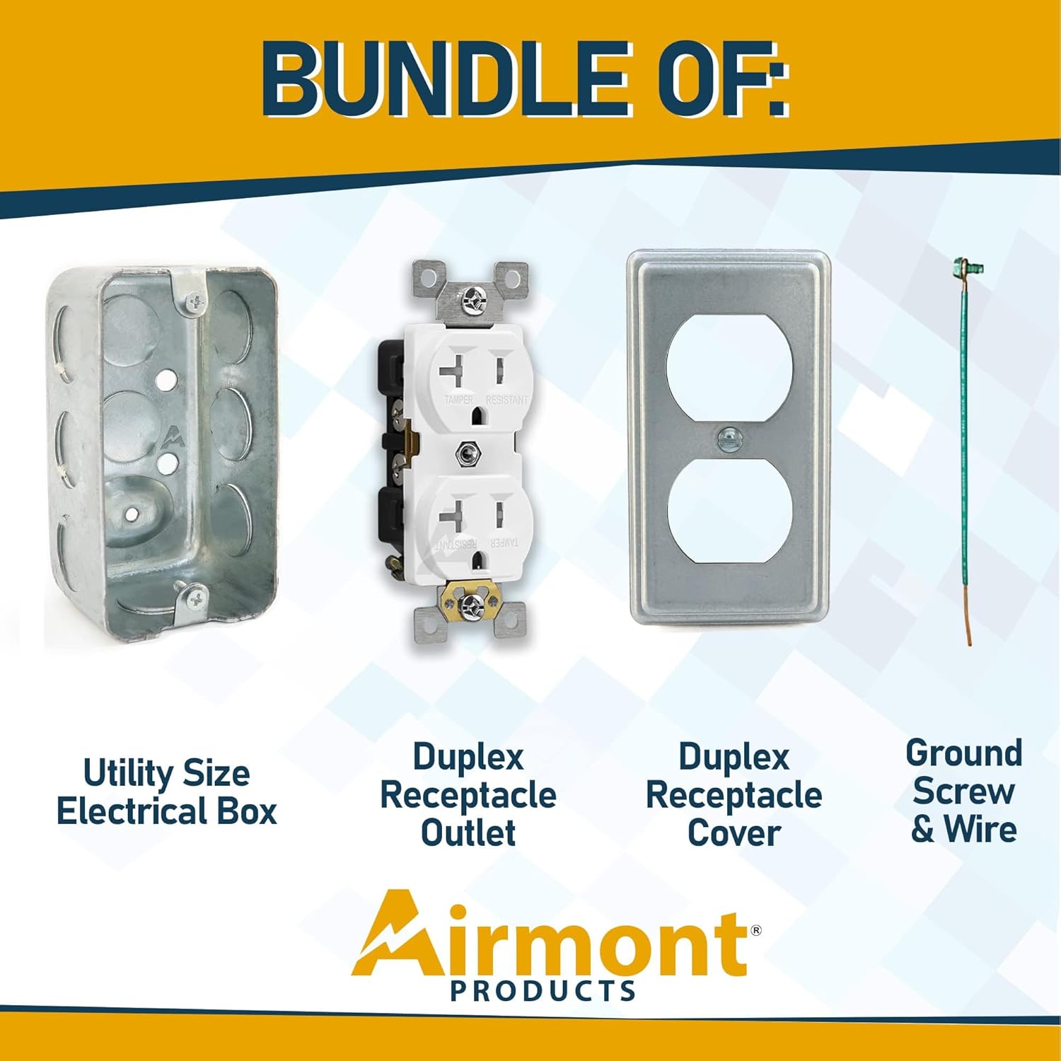 (Pack of 12) Outlet Box Kit, 2x4'' Utility Electrical Box, Duplex Receptacle 2x4'' Cover, Tamper Resistant 20 Amp Duplex Receptacle Outlet, Green Pigtail Grounding Wire and Screw, Ten 1/2'' Knockouts