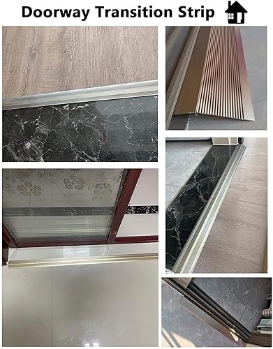 Miniatura 6 de Tira de transición de piso de metal de 35 a 59 pulgadas para pisos irregulares de puerta, tiras de transición de aluminio para alfombra a azulejos,