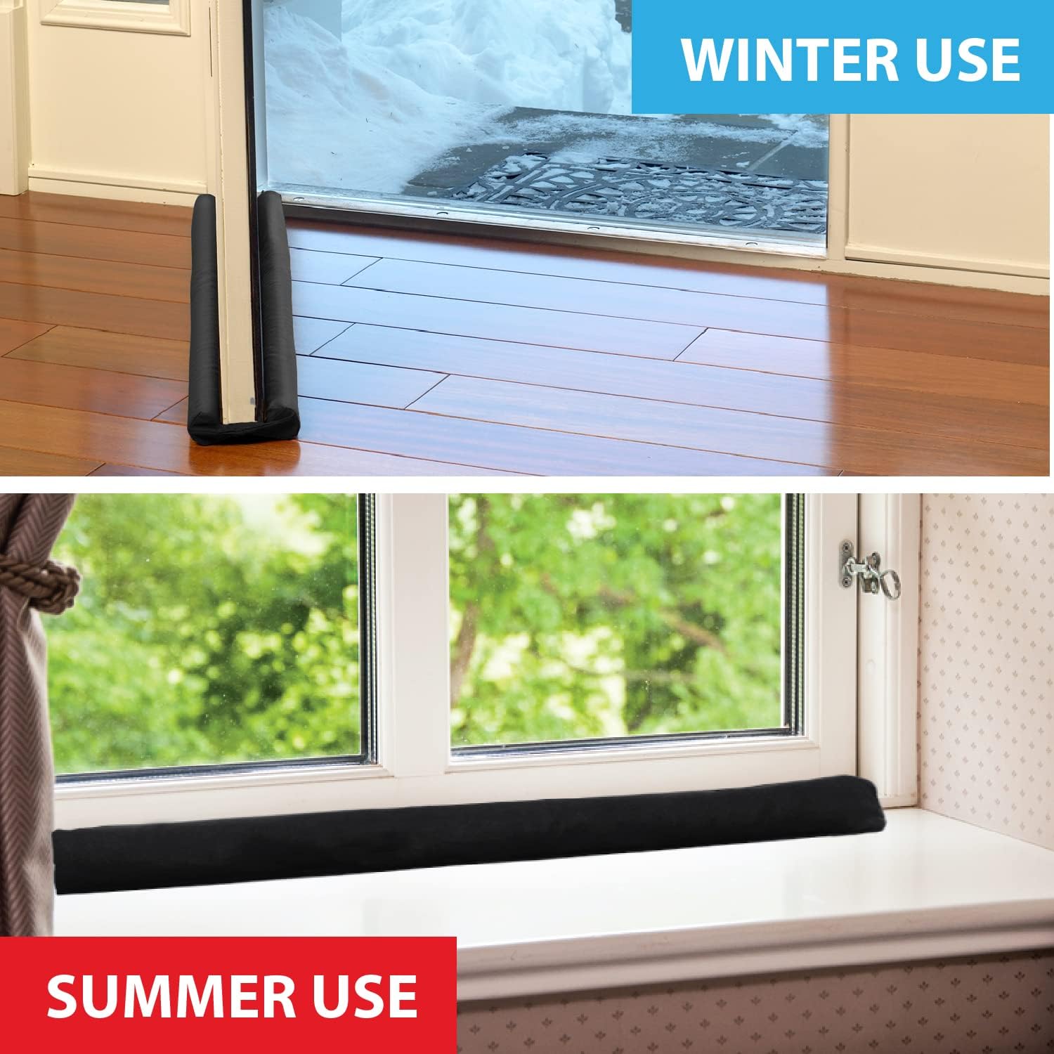 Original Twin Draft Guard, Set of 2, Year-Round Insulator Door Seal Strip, Trademarked and Patented Under-Door Draft Stopper for Bottom of Door, 36-Inch Dust, Wind, and Noise Insulator, Black