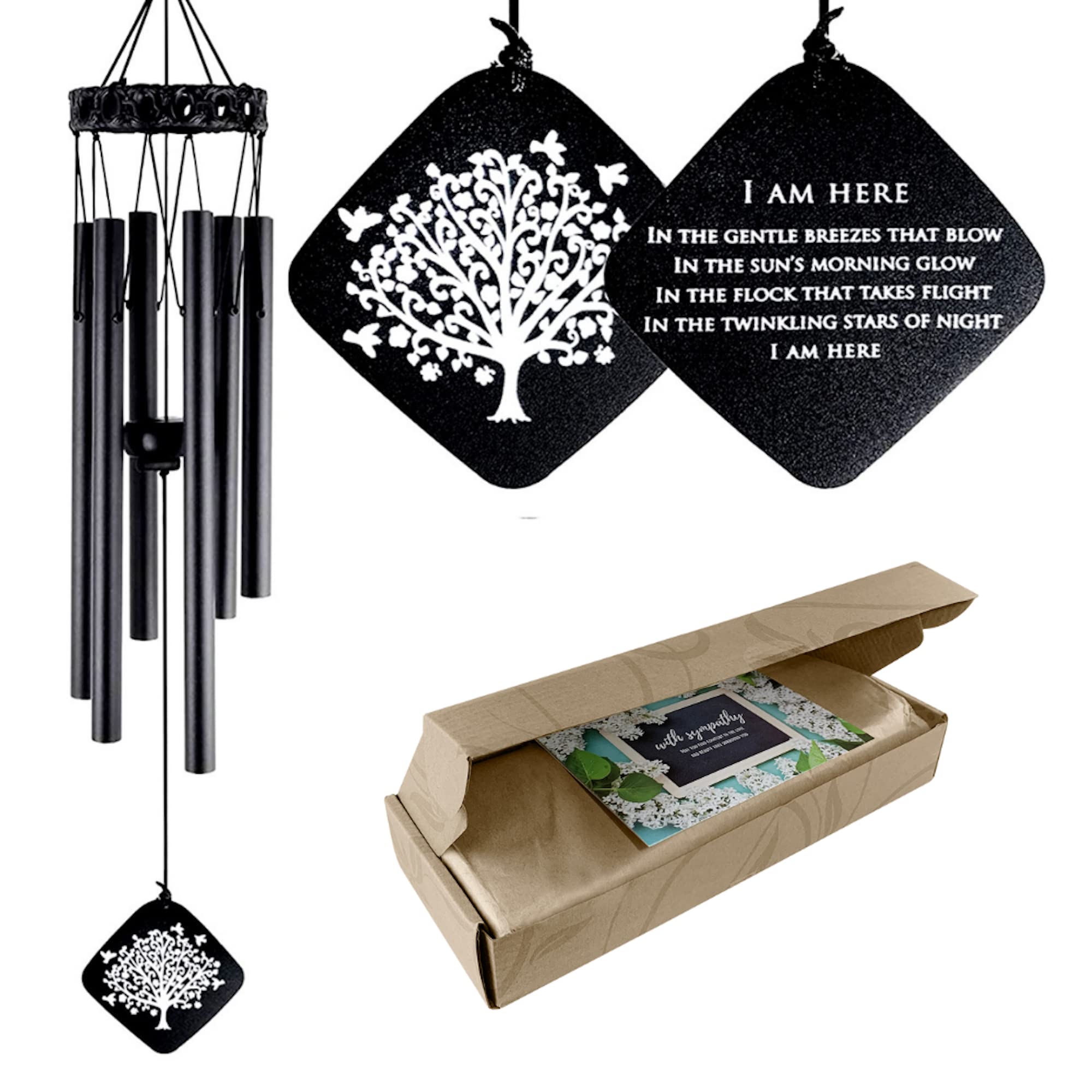 Solsken Home Memorial Wind Chimes - Sympathy Wind Chimes - Relaxing, Sweet Tones - Black - 29"