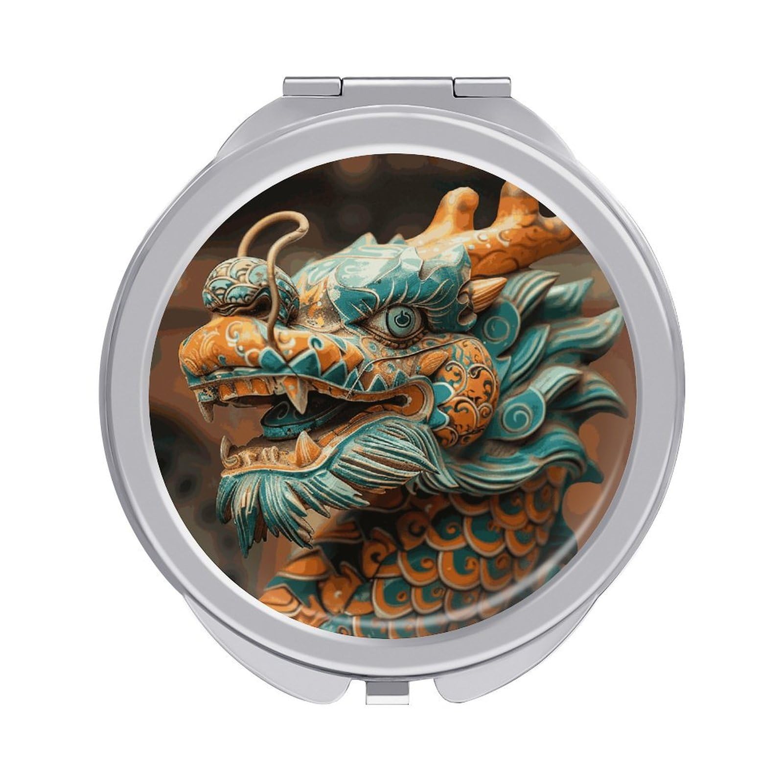 VstaDank Ancient Chinese Dragon Compact Mirror for Purses Round Fashion Travel Makeup Mirror 2X /1x Magnifying Double Sides Mini Mirrors Portable Pocket Mirrors for Handbag Purse Women Gift