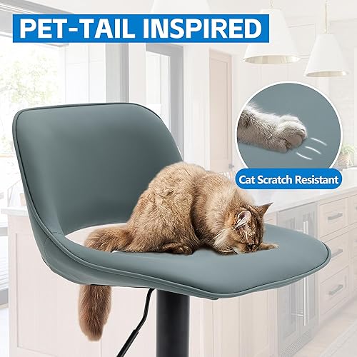 Miniatura 3 de YOUNIKE Juego de 2 taburetes de bar modernos giratorios, taburetes de bar ajustables de altura de mostrador, taburetes tapizados de piel sintética