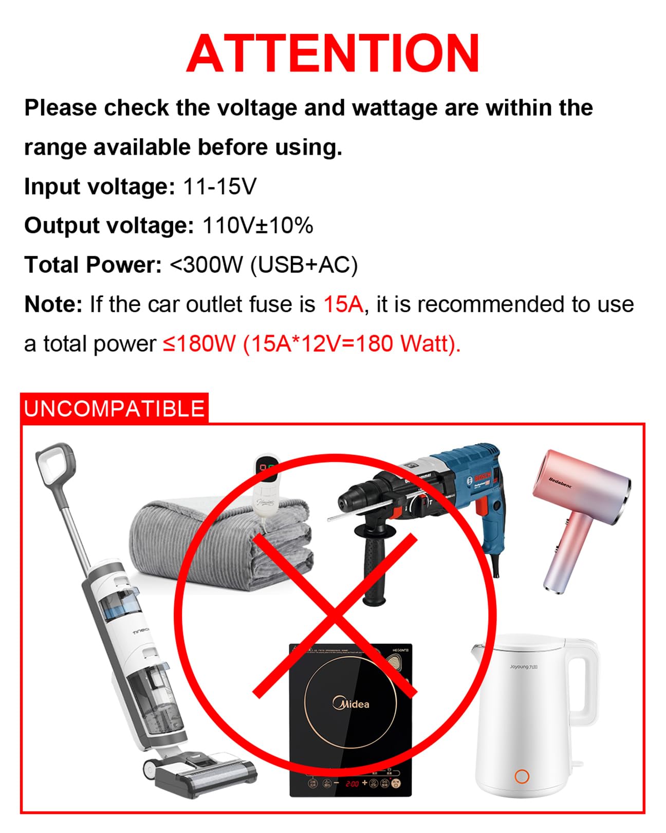 300W Car Power Inverter - YSOLX Dual DC 12V to 110V AC Car Outlet Adapter to Wall Plug — view 7
