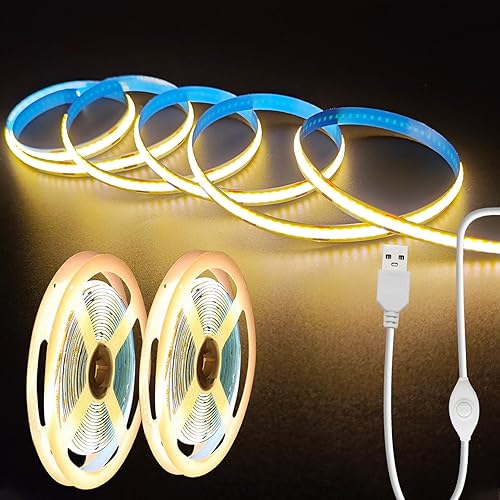 Miniatura 10 de Tira de luces LED de 5 V, tira de luz LED USB blanca, tira de luz LED de mazorca regulable de 3.28 pies, tira LED corta de alto brillo para vitrina,