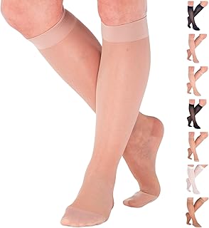 Made in USA - Compression Knee High for Women 15-20mmHg - Sheer Compression Support Stockings for Circulation during Flight, Travel, Airplane - Nude, 3X-Large - ATRAVEL101NU6
