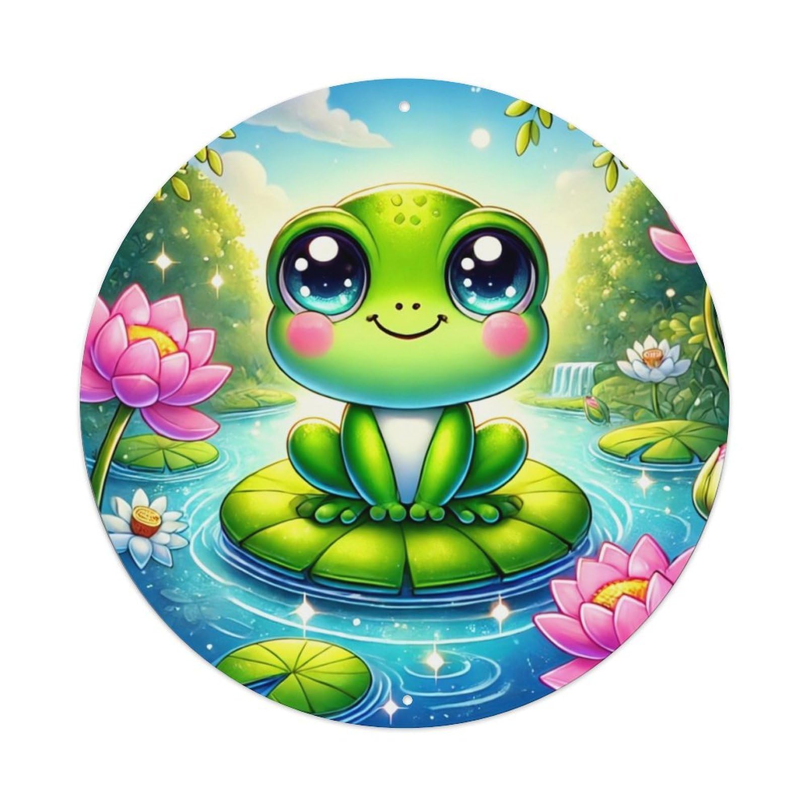 Cute Frog On Lily Pad Tin Sign Metal Poster Vintage Metal Signs for Home Man Cave Bar Cafe Kitchen laundry room Wall Decorations 8x8 inches