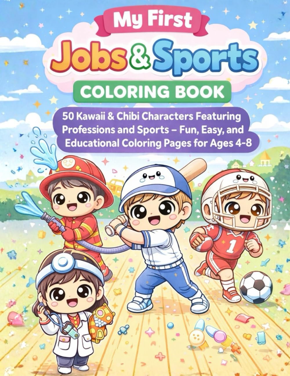 My First Jobs & Sports Coloring Book: 50 Kawaii & Chibi Characters Featuring Professions and Sports – Fun, Easy, and Educational Coloring Pages for Ages 4–8