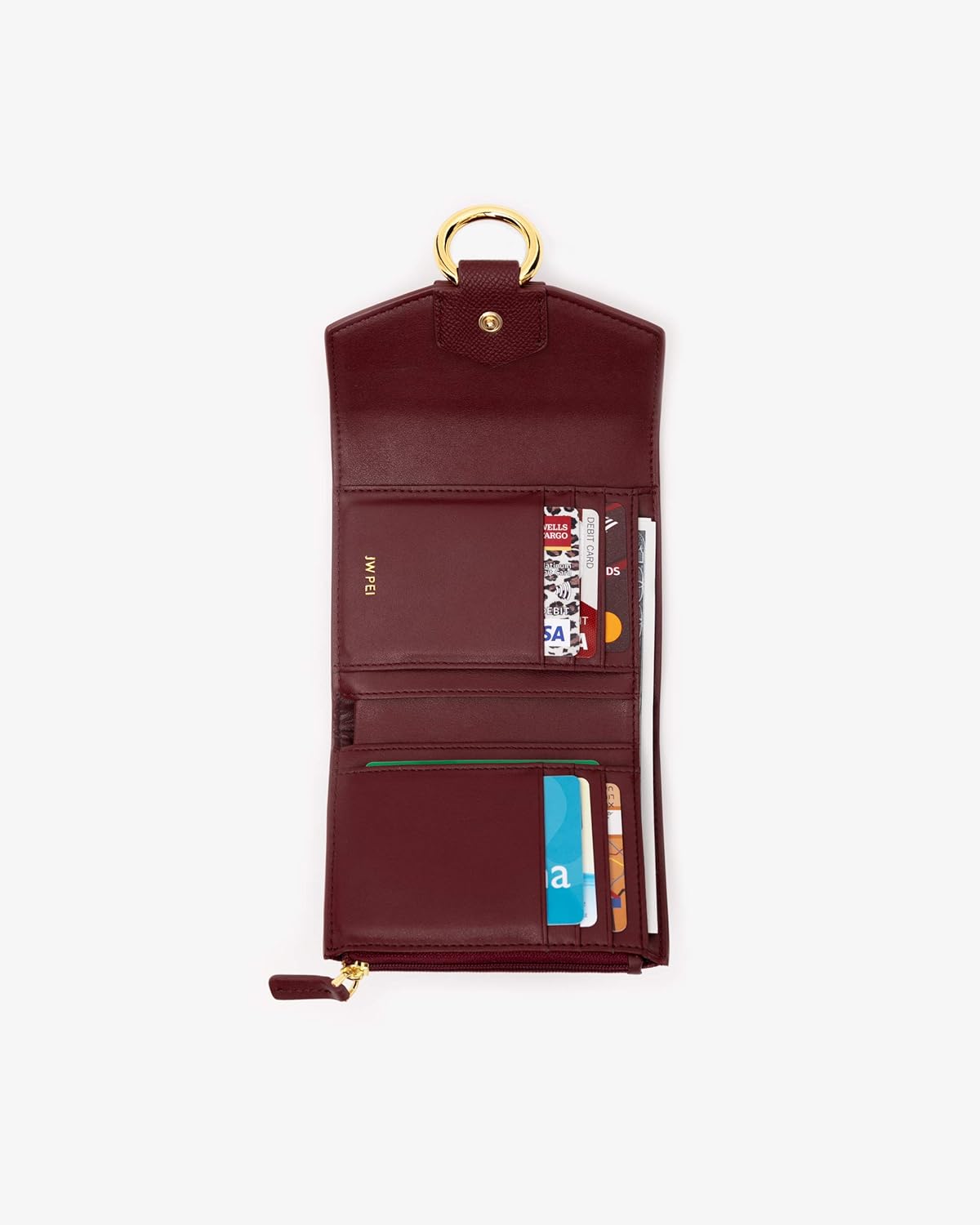 JW PEI Small Wallet Purse Ultra Slim Vegan Leather Cards Holder Travel Purse for Women (Wine Red)