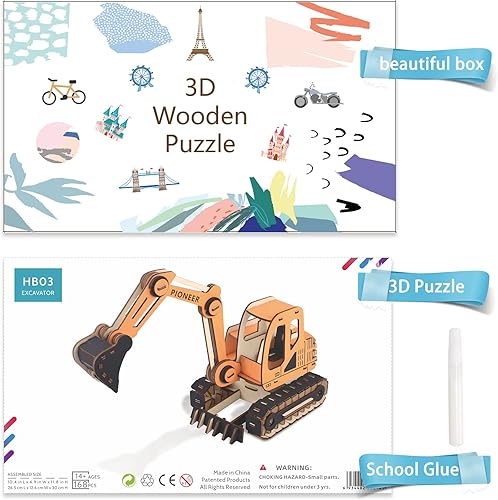 Miniatura 3 de IFIYOOY Rompecabezas de madera 3D para adultos y niños kits de construcción de madera para excavadoras grandes juguetes STEM manualidades para niñas