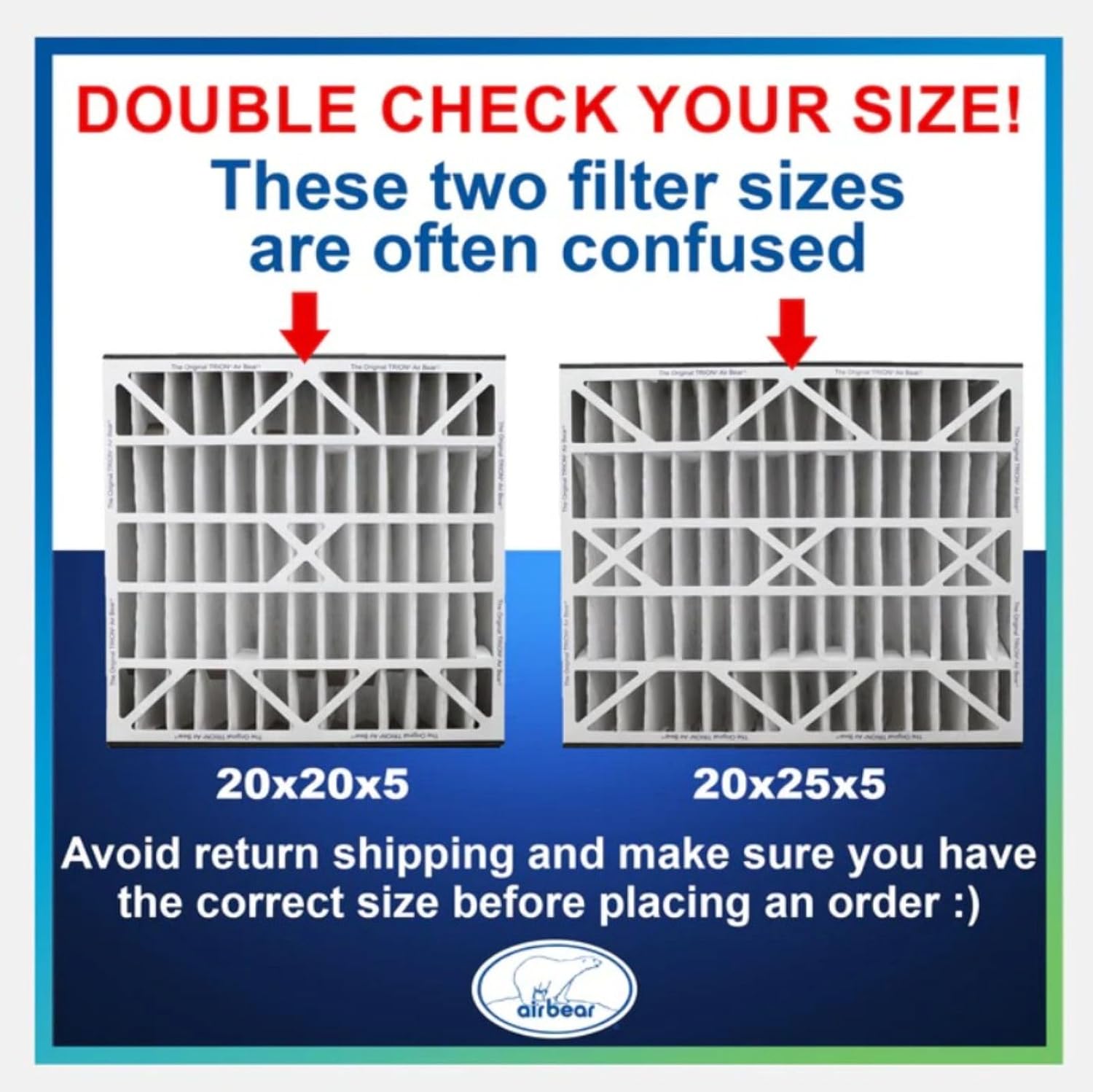 20x20x5 MERV 8 Genuine Air Bear Replacement Filter (2 Pack)