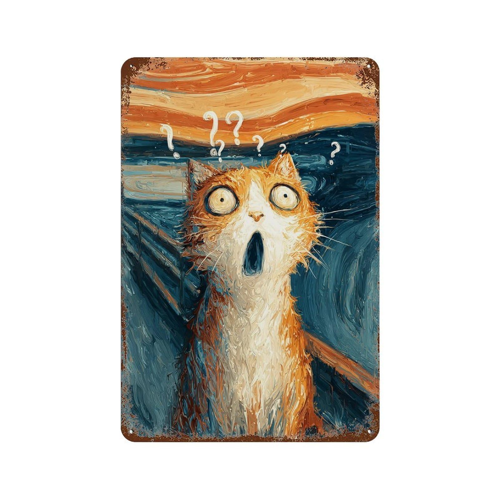 Cat's Scream Painting Rust Effect Tin Sign 11.8"x7.9", Ideal for Farmhouse, Kitchen And Entryway Decor