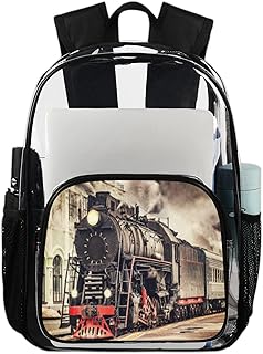 Mochila transparente de trem a vapor retrô, mochila transparente de PVC com alça de ombro reforçada para escola, trabalho, viagens, Multicor