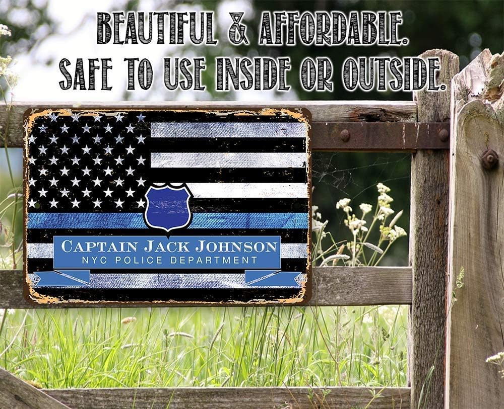 Personalized - Thin Blue Line Police Support - Police Office Department Decorative Display, Great Police Academy Graduation or Retirement Gift, 8x12 or 12x18 Indoor or Outdoor Durable Metal Sign
