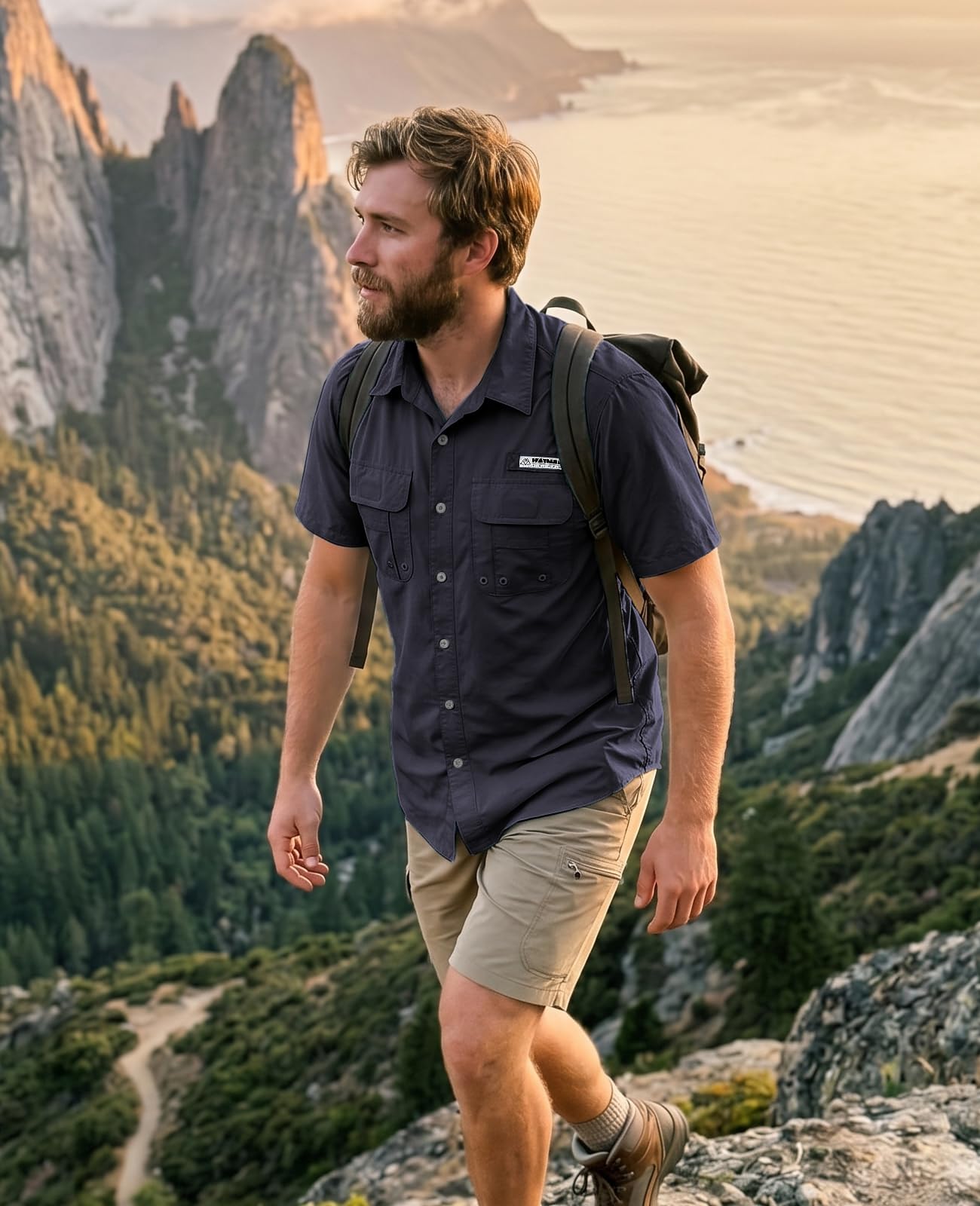 Haimont Camisas de pesca para hombre, protección solar, con botones, para senderismo, viajes, camping, manga corta, protección UV UPF50+