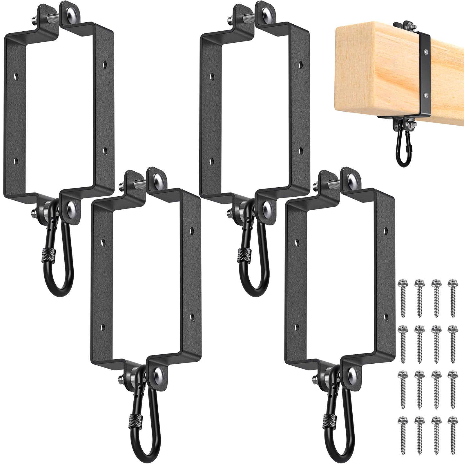 Dolibest Lot de 4 crochets de suspension pour balancelle en bois carré (145 x 93 mm), crochet de suspension avec mousqueton, cadre d'escalade, supports de sac de frappe pour chaise hamac, monté sur
