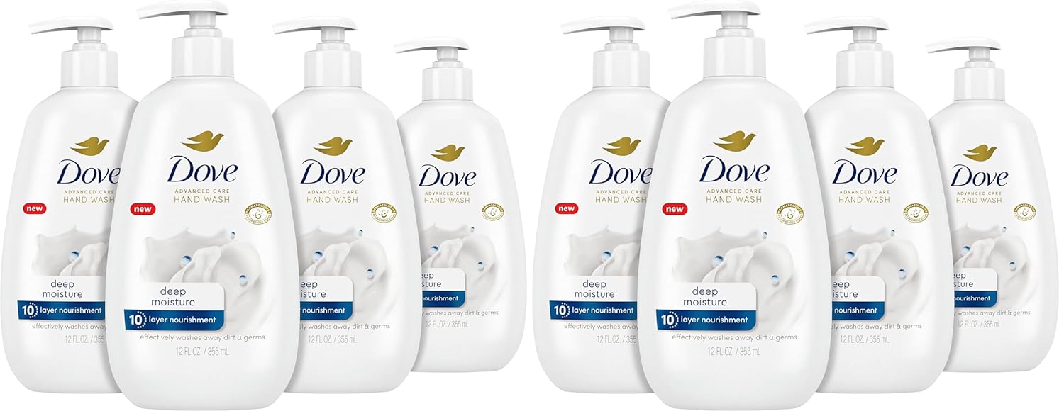 Dove Advanced Care Hand Wash Deep Moisture for Soft,Smooth Skin,More Moisturizers than the Leading Ordinary Hand Soap,12 oz,(Pack of 8)