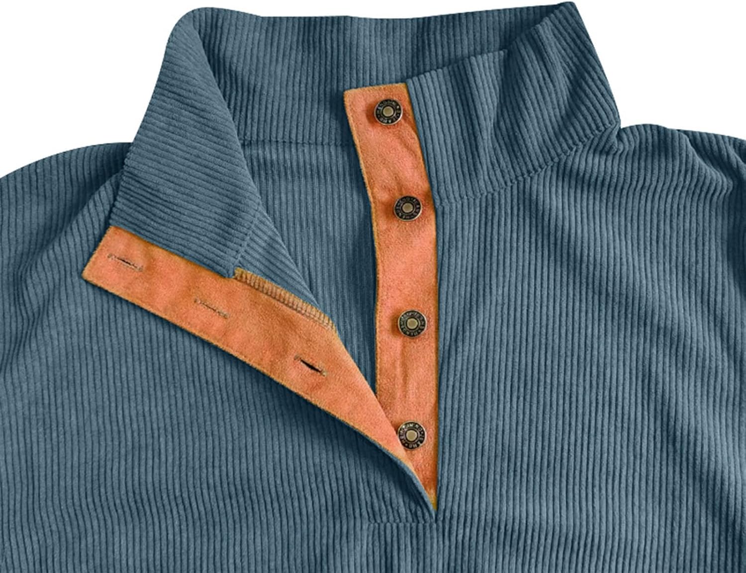 Casual Corduroy Sweatshirt for Men Long Sleeve Thermal Stand Collar Button Pullover Solid Color Sweatshirts