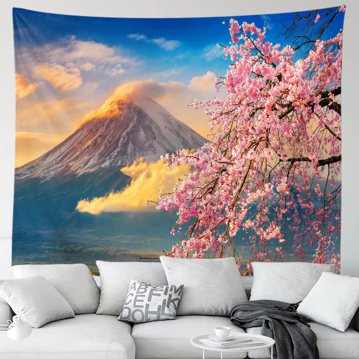 SZLYZM Tapis Salon Sakura - Moquette Decoration Chambre Poils Ras - Rectangulaire Doux Antiderapant Tapis De Sol Motif Fleur Rose Japonais Pour Intérieur, Salle A Manger, Grande 80x150 Cm