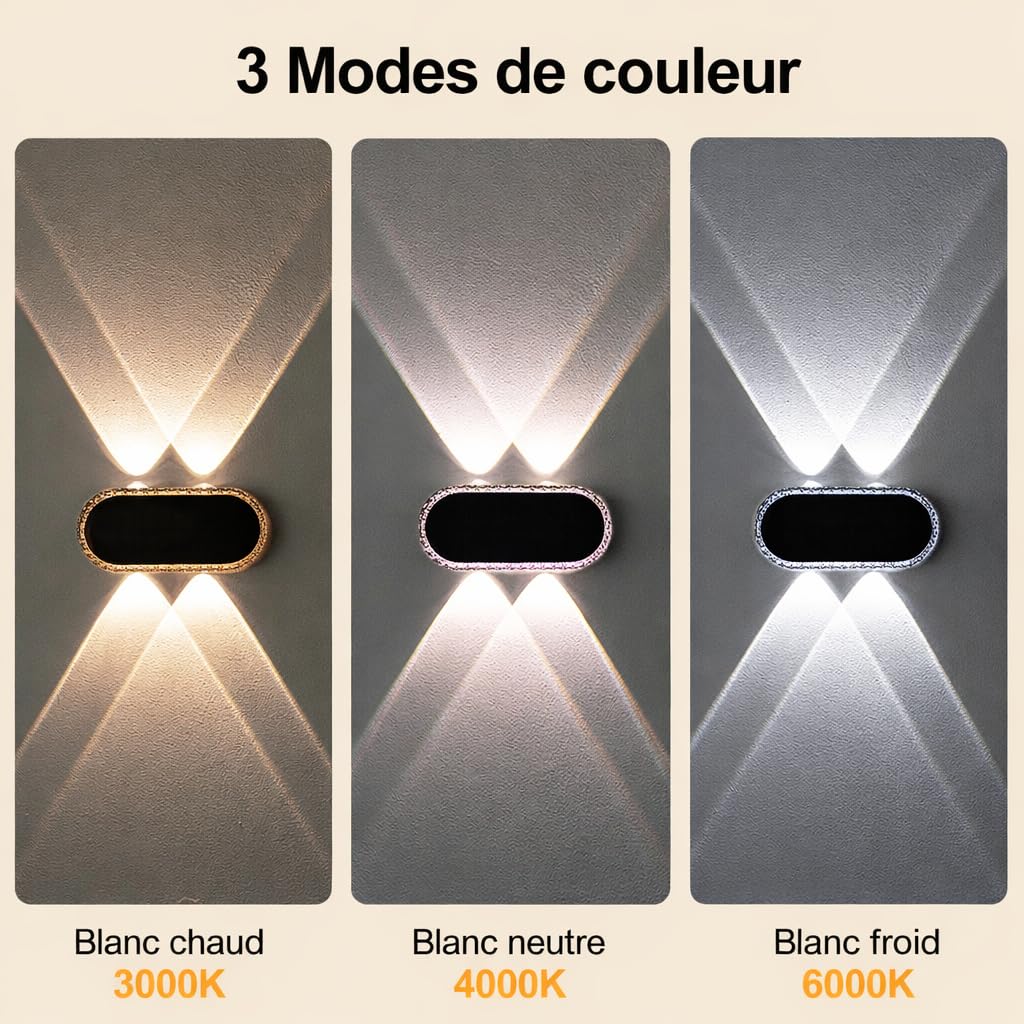 Lampe Solaire Exterieur Murale - Lot De 4 Haut Bas Applique Solaire Extérieur Puissante LED 1200 mAh - IP65 Étanche Éclairage Avec 3000K/4000K/6500K - 10-12H pour Clôture Jardin Terrasse