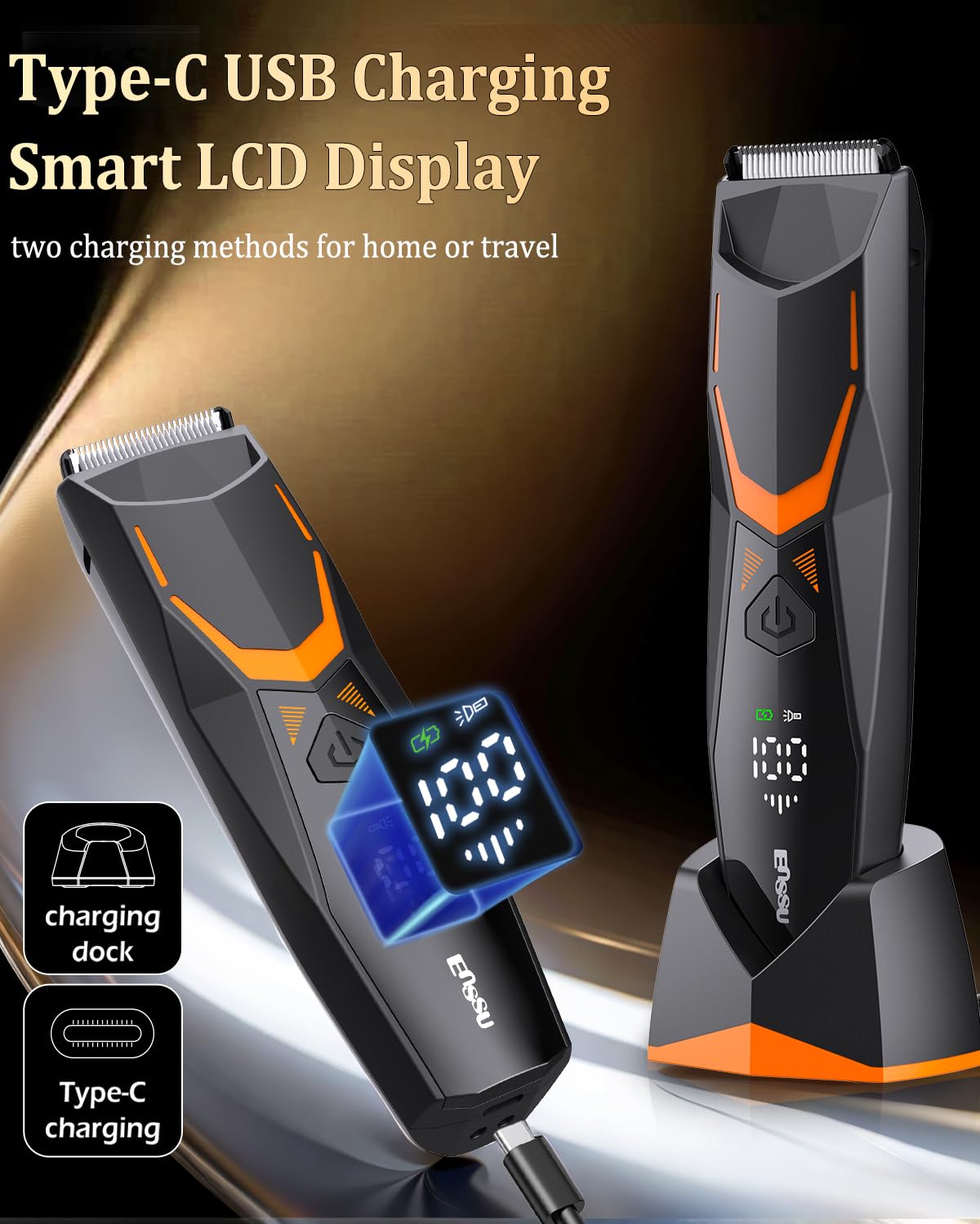 Rasoir intime pour homme rechargeable Type-C avec lumière LED